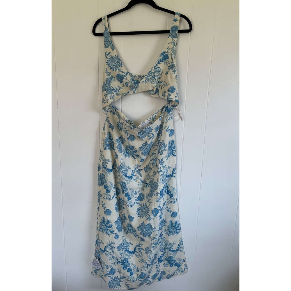 ASOS DESIGN Blue Floral Toile Cutout Midi‎ Dress Size US 10 Twisted Bust Summer